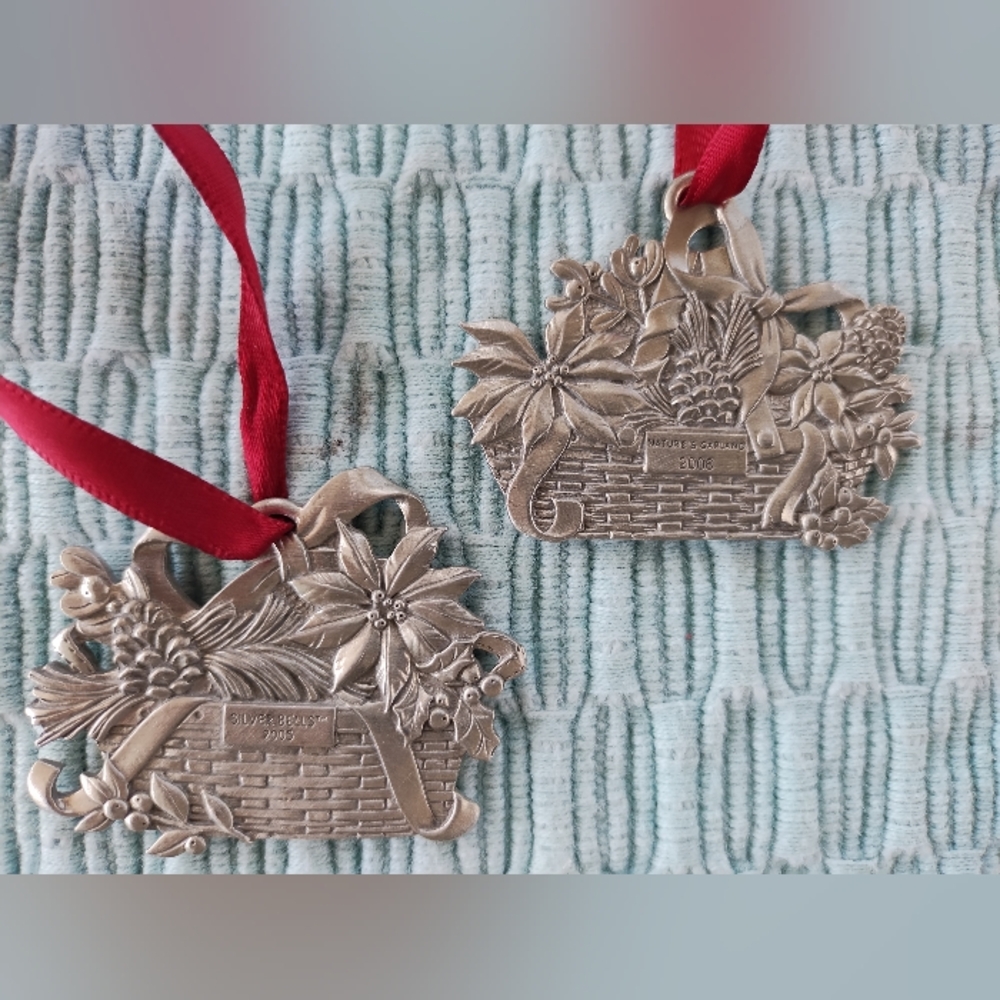 Longaberger Pewter Christmas ornaments Silver Bells & Natures Garland*